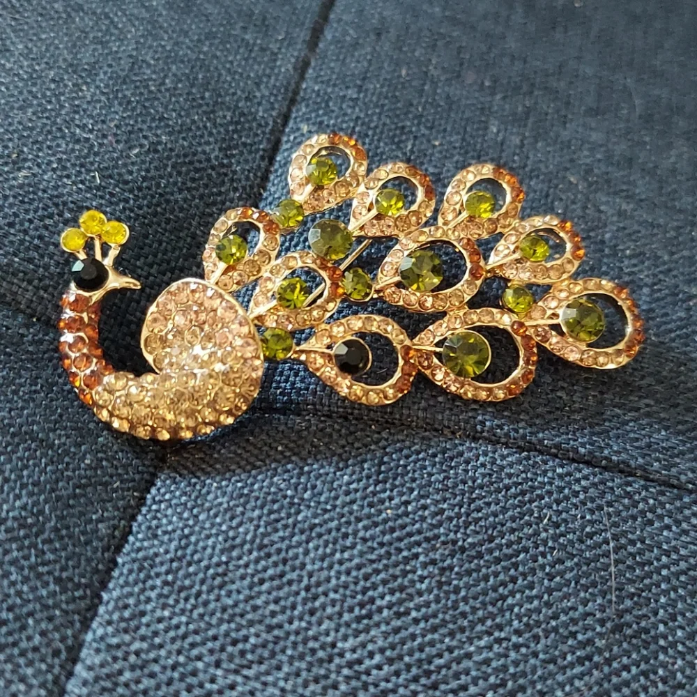 Crystal Peacock Brooch